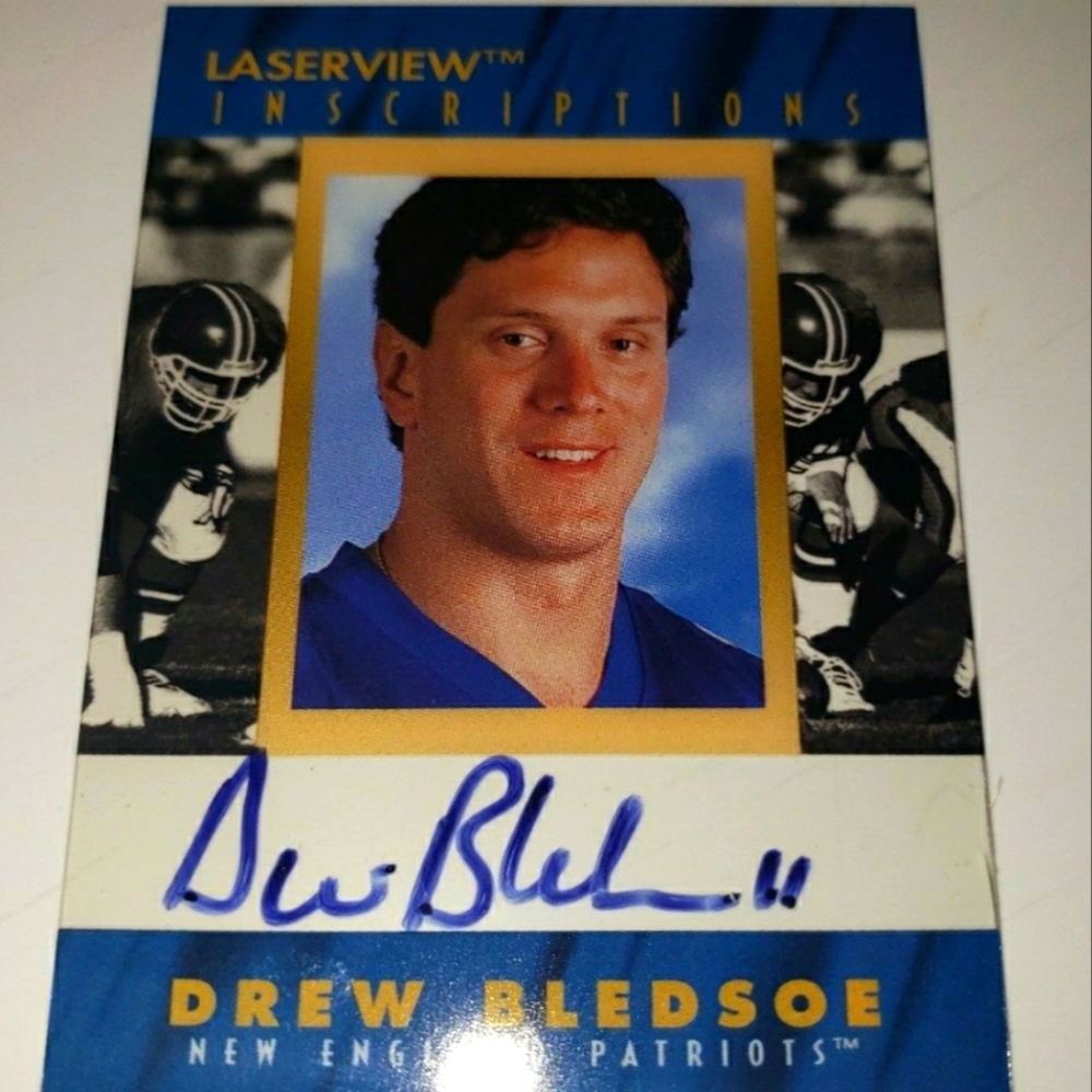 1996 DREW BLEDSOE PINNACLE LASERVIEW INSCRIPTION-SIGNED 600/2775